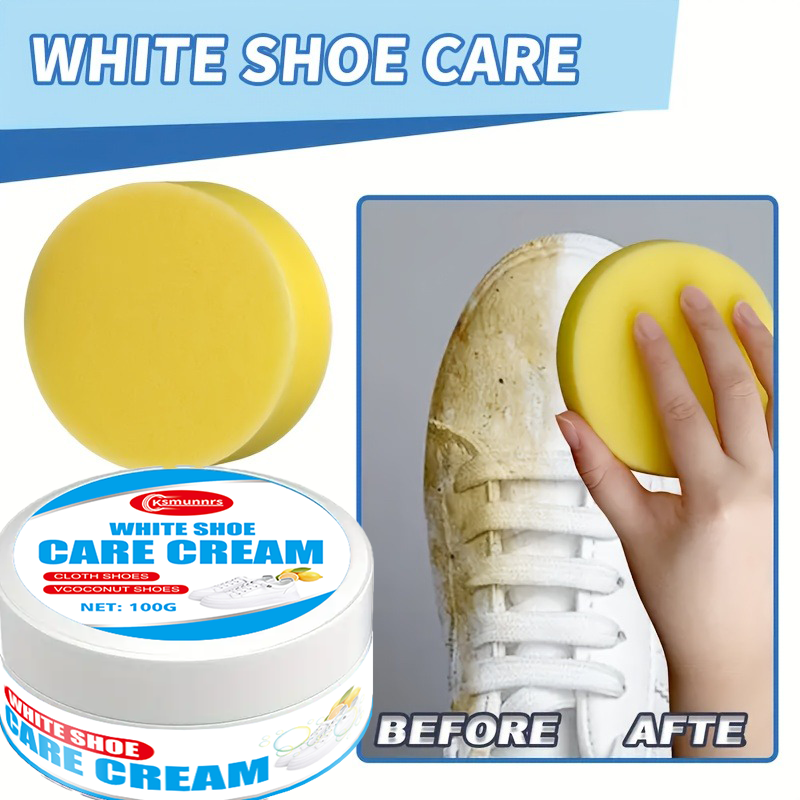 Sneaker Cleaner - 100g white shoe polish with sponge